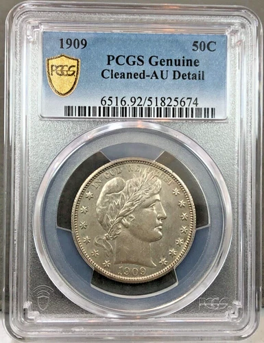 1909 U.S. 50c Barber Half Dollar ~ PCGS GENUINE ~ AU DETAIL ~ CLEANED