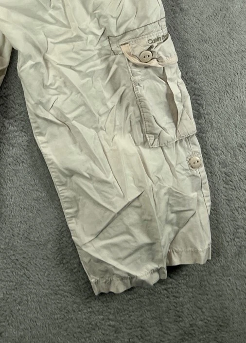 Pantalones cargo Calvin Klein para mujer 12 recortados caqui beige pierna enrollable mediados 34X20 Foto 3 de 4