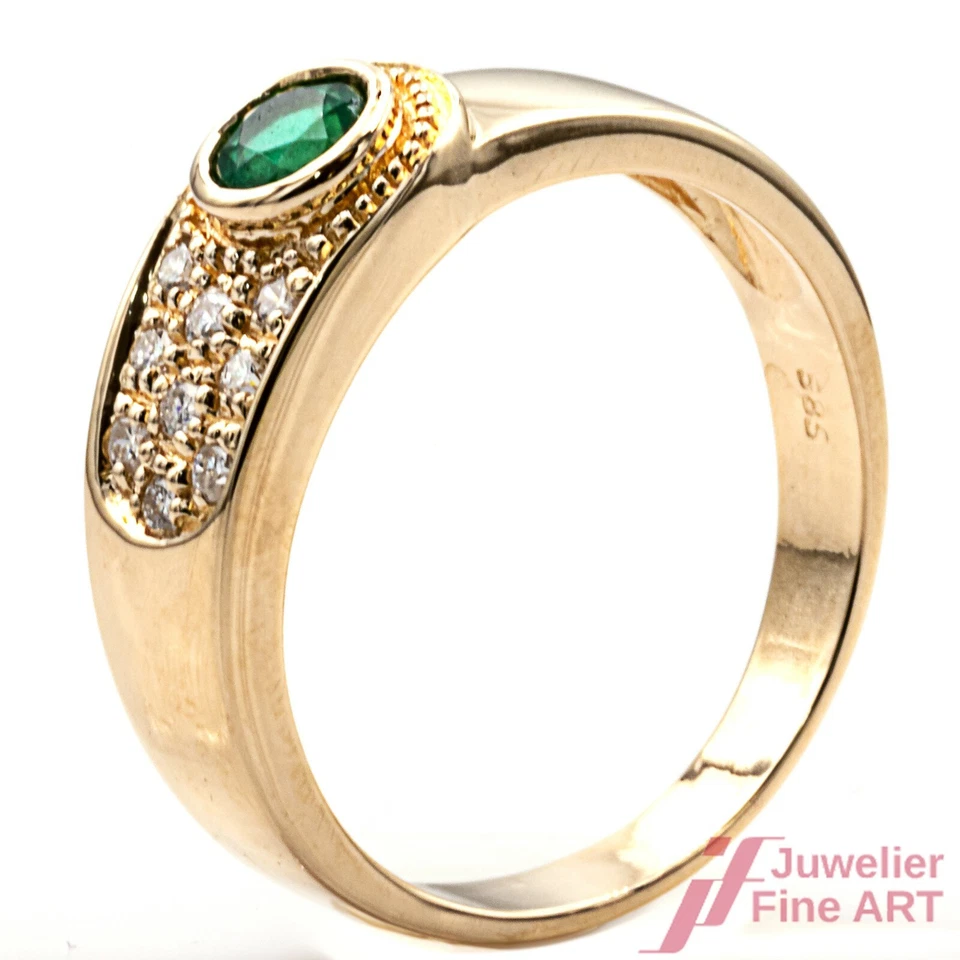 Ring 585 Gelbgold mit Smaragd & Diamanten - Bild 1 von 3