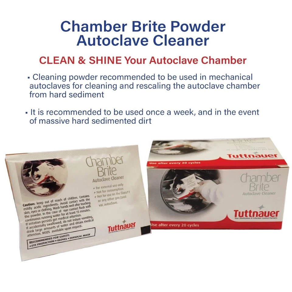 Limpiador de autoclave en polvo Tuttnauer Chamber Brite (TU-CB0010) - Caja de 10 paquetes Foto 3 de 4