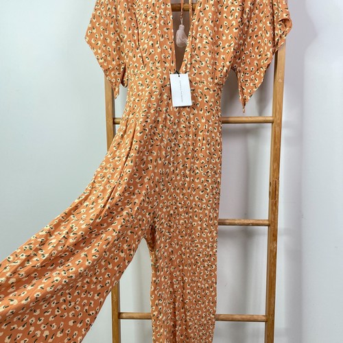 Faithfull The Brand Cedric Jumpsuit Womens 10 Orange Floral Plunge Neck NWT - Picture 7 of 14