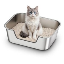 Stainless Steel Cat Litter Box with Low Entry, 17.5"L 13.6"W 5.9"H Silver