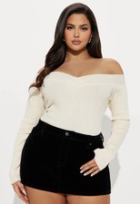 Fashion Nova Off Shoulder Bodysuit Ivory Plus Size 3X Long Sleeve