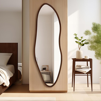Stylish 65'' Asymmetrical Wooden Full Length Mirror - Walnut Finish