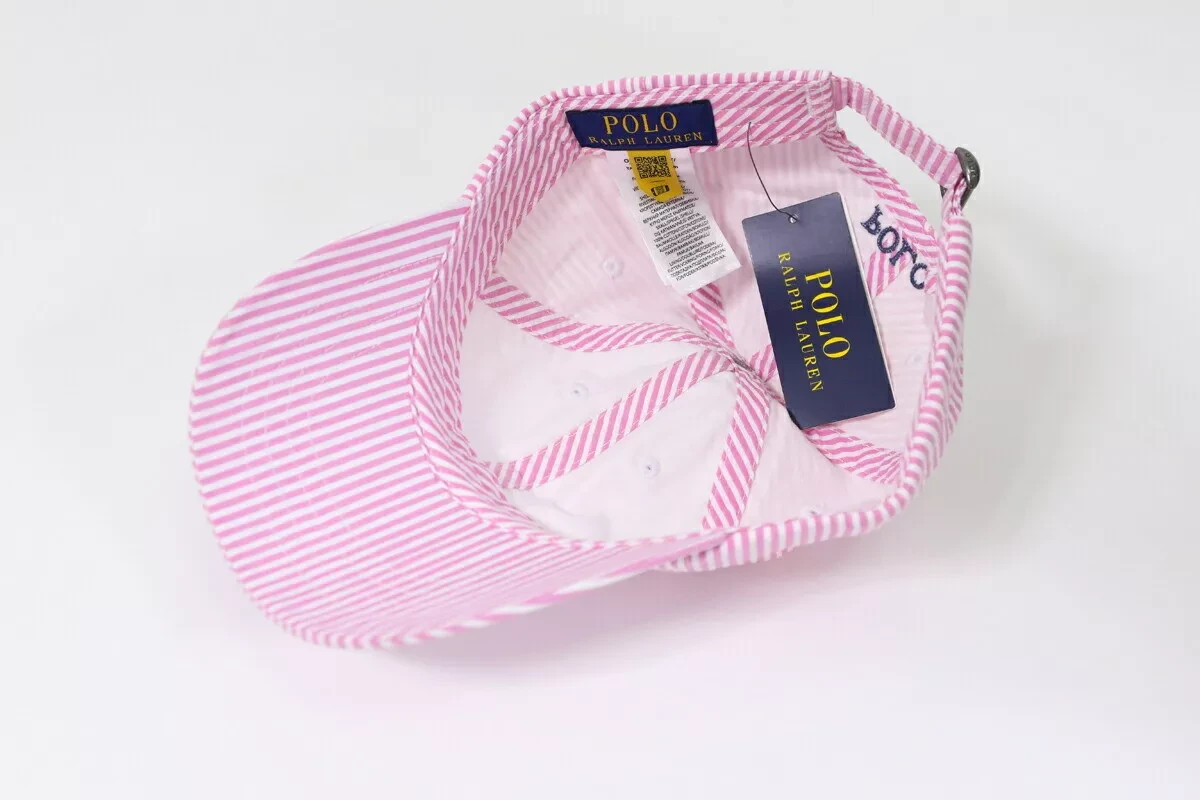 PONY Cappello Berretto Baseball Polo Ralph Lauren Regolabile Seersucker con Cavallo ROSA