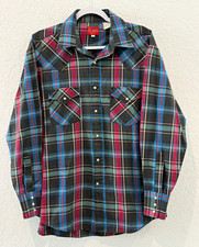 Ely Plains Men's L Multicolor Plaid Long Sleeve Pearl Snap Western Shirt Pockets