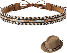 Cowboy Hat Band for Men Women: Brown Leather Hat Band with Western Belt Buckle