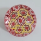 Vtg MURANO Italian Glass Red Yellow Tones 2" Millefiori Paperweight W Label Tag
