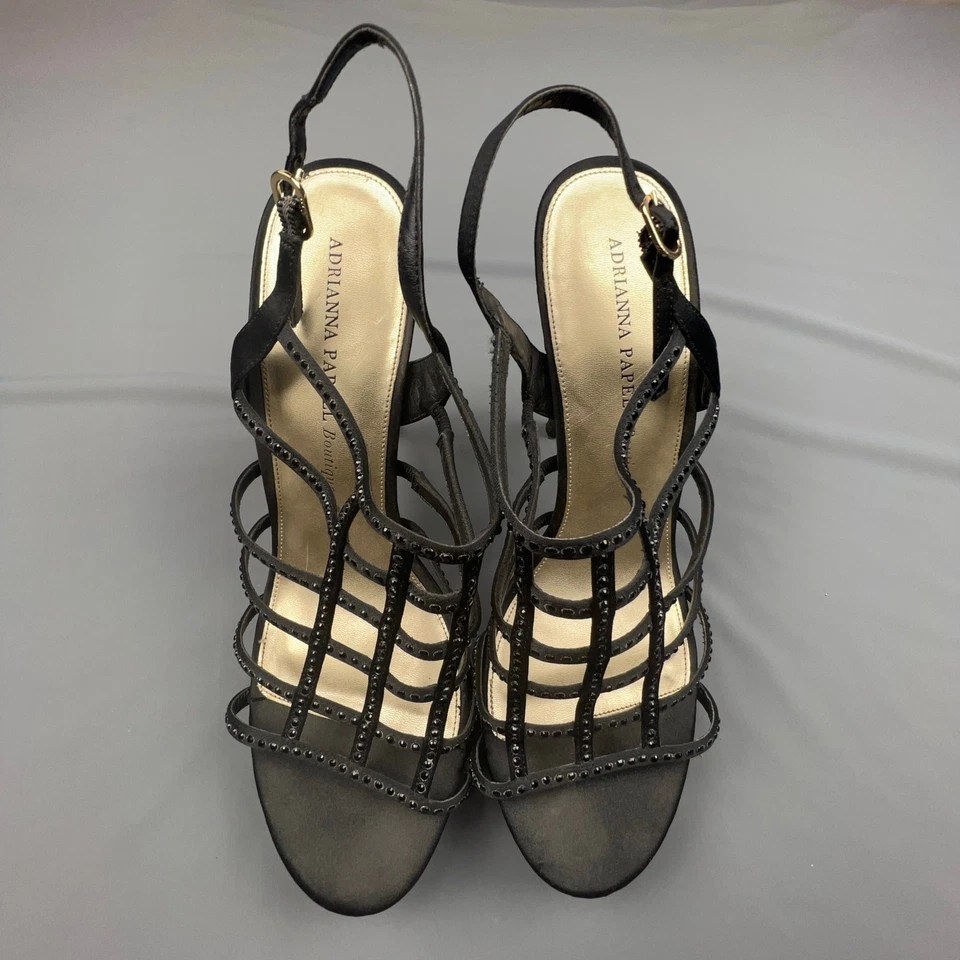 Tacones con tiras de estrás negros Adrianna Papell Boutique | Suela de cuero talla 10M Foto 4 de 4