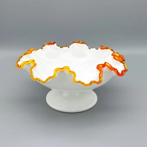 Fenton Flame (Red) Crest Footed Comport 1963 only Rare