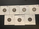 Lot of 7 Barber Dimes (1907-1913) Circulated 90% Silver Mixed Dates