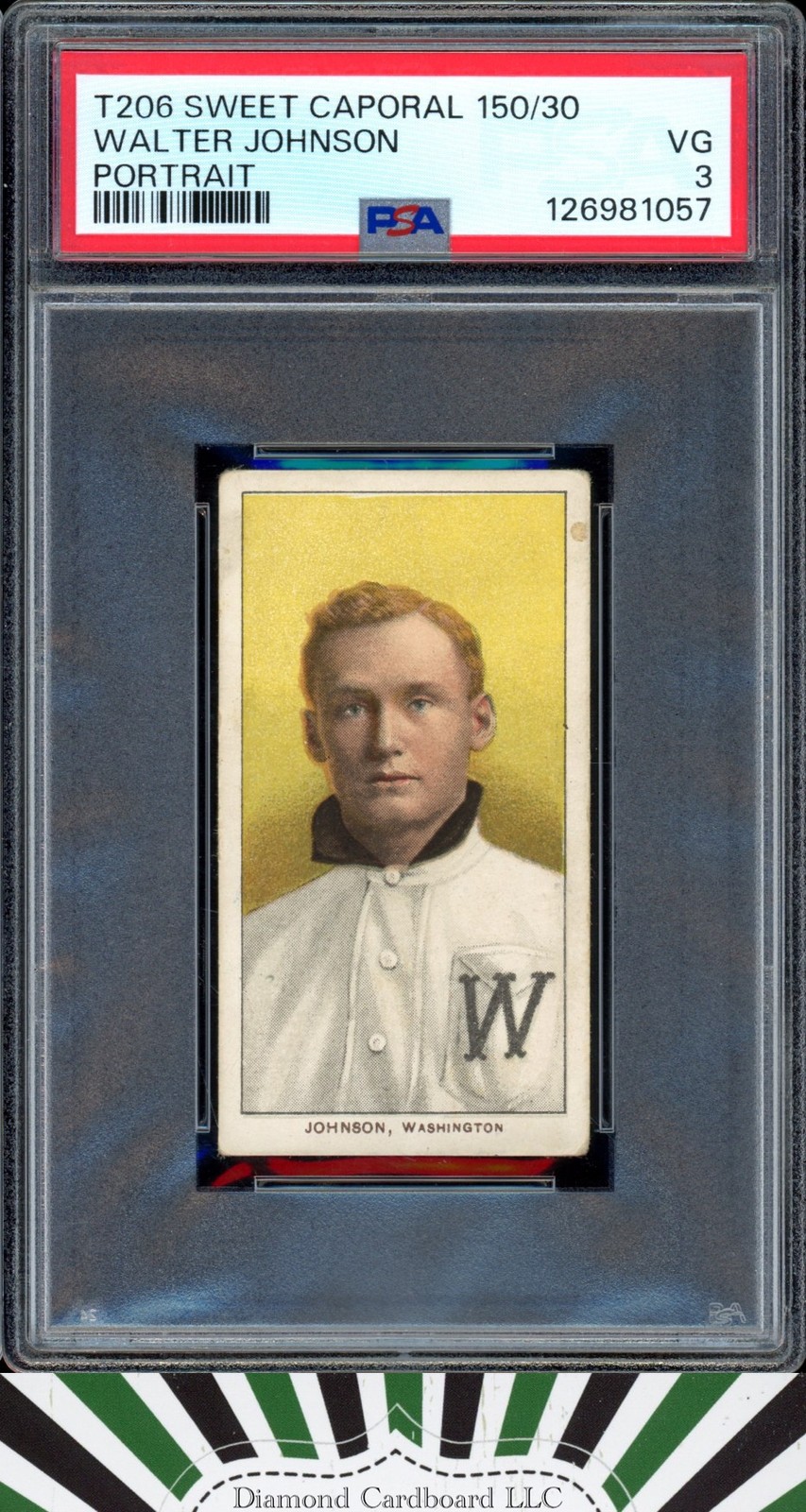 1909 T206 Sweet Caporal 150/30 Walter Johnson Portrait PSA 3  [CENTERED]