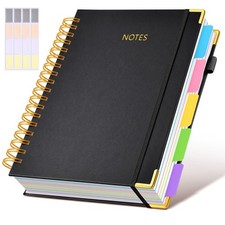 Hardcover Spiral Notebook journal with Removable Dividers Tabs, 300 Pages Lea...