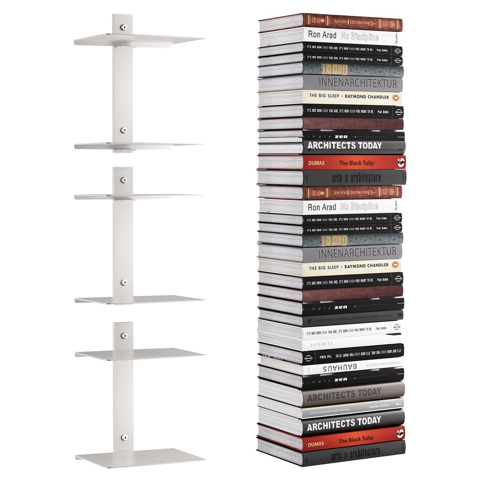 Invisible Floating Bookshelf for Wall, 6 Tier Vertical Spine Book Tower Wall ...