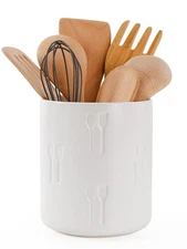 6.1inch Ceramic Utensil Crock - White Large Kitchen Countertop Organizer for ...