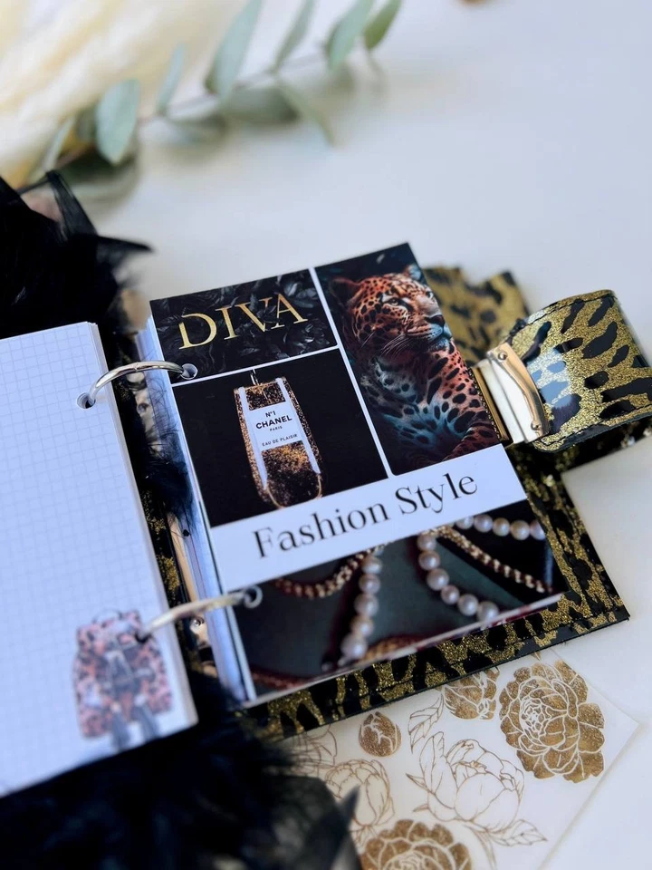 Gold Leopard leather notebook cover A7 6 rings mini wallet, Mini Planner Binder. - Image 2 of 4