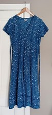 Anokhi for East Dress Womens UK 10 Blue Batik Print Tie Waist India Summer Boho