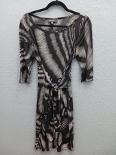 Karen Kane Women S Dress Black Abstract 3/4 Sleeve Wrap Tie Belt Stretch Casual