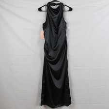 BHLDN Dress XL Holly Halter Stretch Satin Midi Black Slip Formal Party Wedding