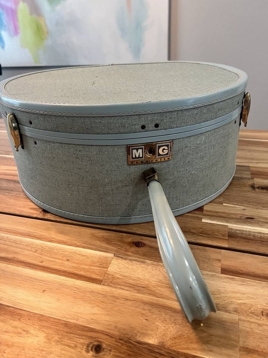 Vintage Blue Samsonite Hat Box Luggage 4220 Traveller MG Round Hat