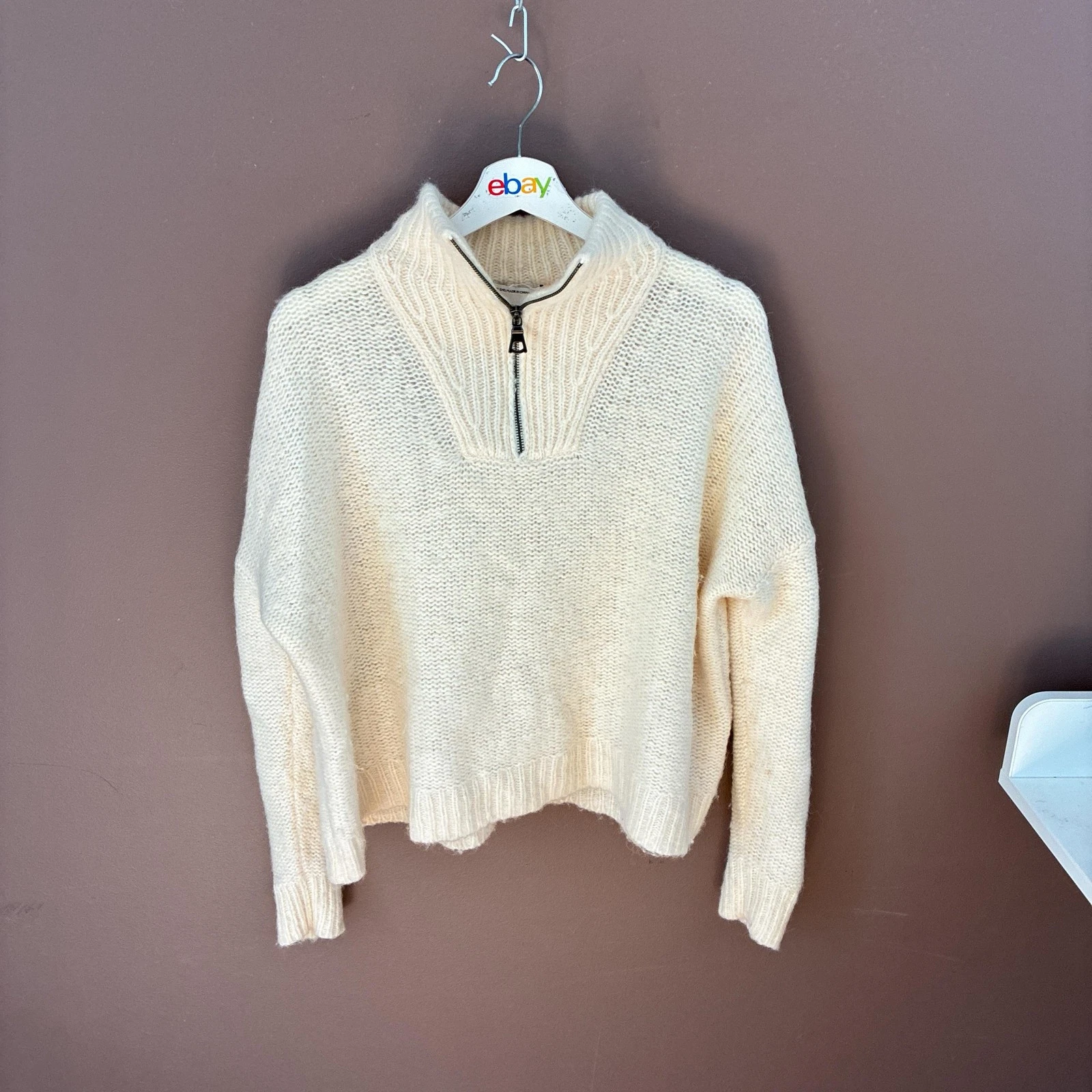 Commonry Sweater Womens 16 White Wool Alpaca 1/4 Zip High Neck Knit Pullover