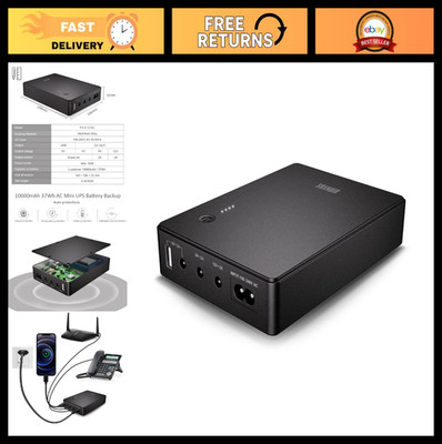 Mini UPS Battery Backup Power Supply for Router, Modem, Security Camera - AC USB