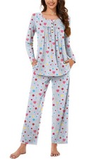 Bestbee Women's 2pc Pajama Set Soft Long Sleeve Pants Pockets M Grey Polka Dot
