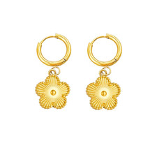 Gold Fluted Flower Hoop Earrings