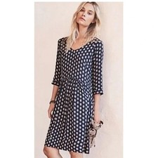Garnet Hill Women's 14 Navy Boho Cottagecore Floral Printed Midi Dress