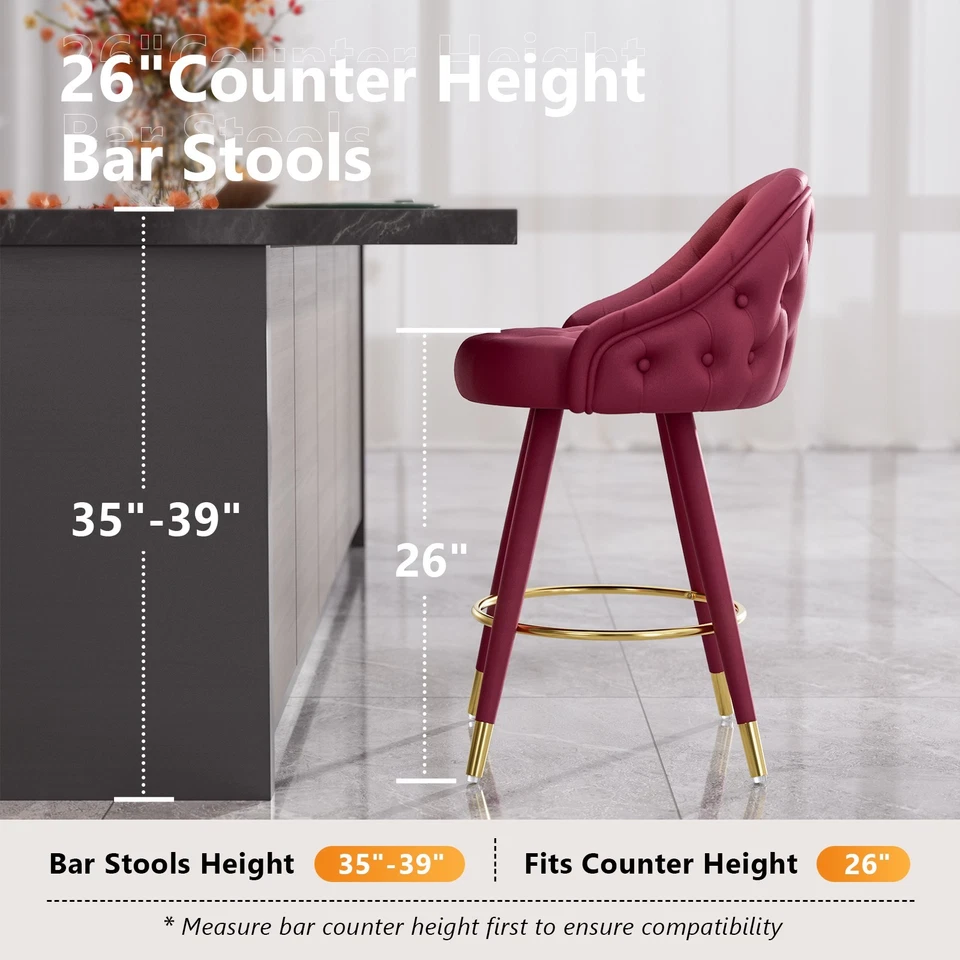 Velvet Swivel Bar Stools Set of 2/4  26 Inch Tufted Counter Chairs with Footrest - Image 3 of 4