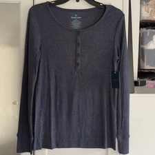 Tommy John Women’s Lounge Henley Long Sleeve Top In Dress Blues Heather Medium