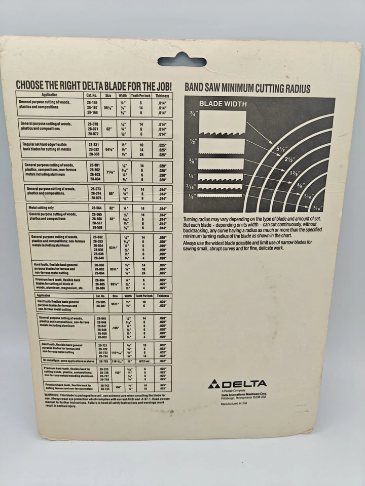 Лезвие ленточной пилы Delta 28–168 56–1/8 дюйма × 3/8 дюйма × 0,014 дюйма 6 точек на дюйм | скамья 10 дюймов - Изображение 2 из 4