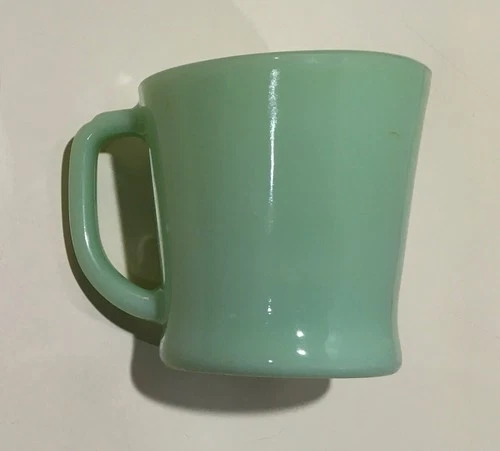 Fire King Oven Ware USA Green Jadeite D Handle Milk Glass Coffee Mug Vintage