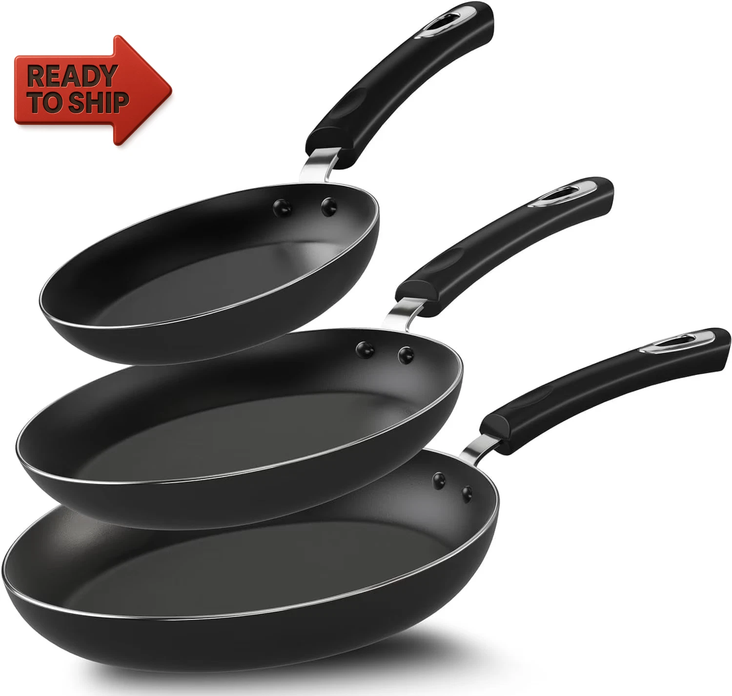 3 PCS Non-Stick Frying Pan Set,8”, 9.5”, 11” Tri-Ply Skillet with Induction Bott