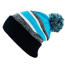 Kids Cuffed Beanie Knit Stripe Pom Winter Hat 2-5T Black/Teal