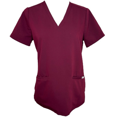 Figs Casma Three-Pocket Scrub Top Nurse CNA Doctor in Burgundy Size Small