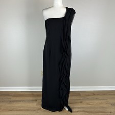 White Vera Wang One Shoulder Cascade Front Black Ruffle Gown Dress 14