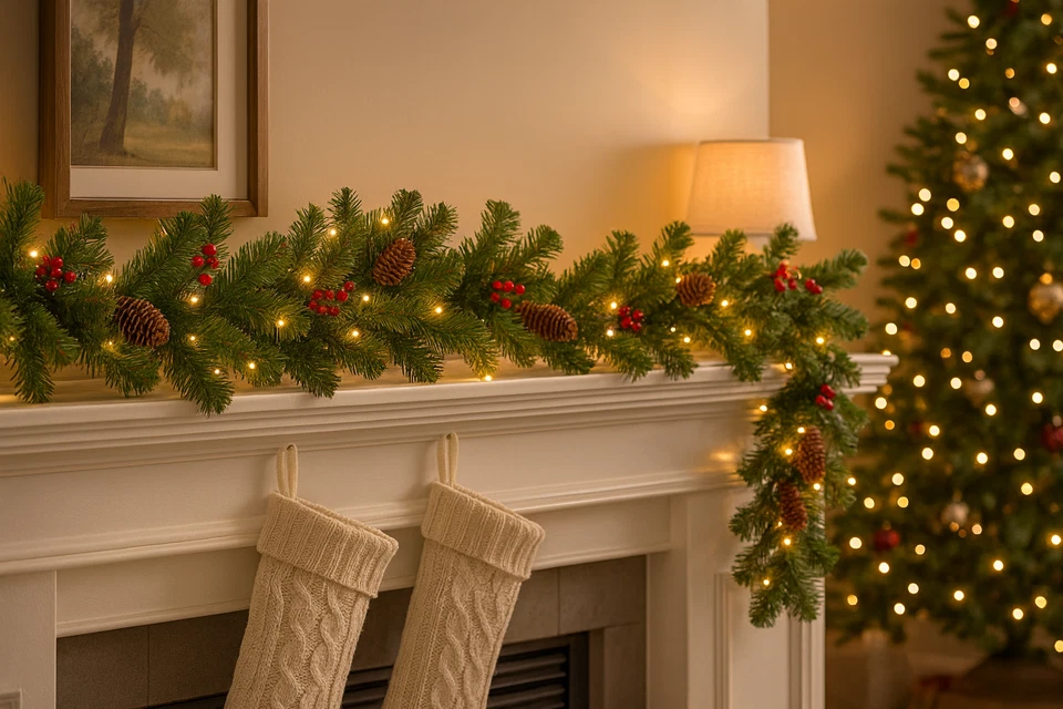 Guirnalda de abeto verde Crestwood de 6/9 pies con LED blanco cálido a batería Foto 4 de 4