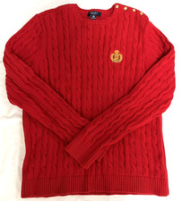 VTG Womens Chaps Sweater Cable Knit Preppy Casual Tennis Crown Embroidered Logo