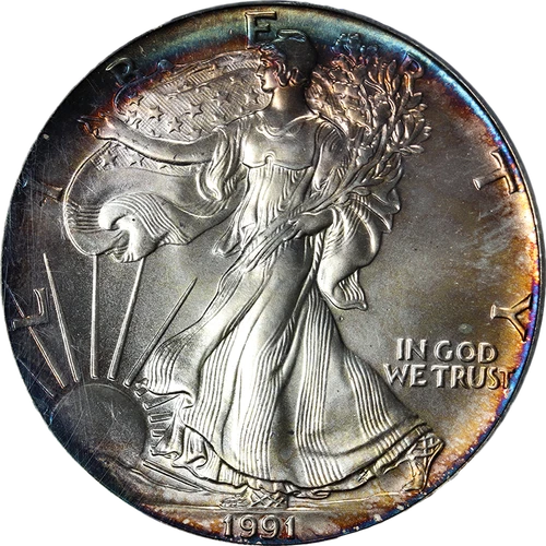 1991 Silver American Eagle $1 PCGS MS68 Pretty Toning Superb Eye Appeal