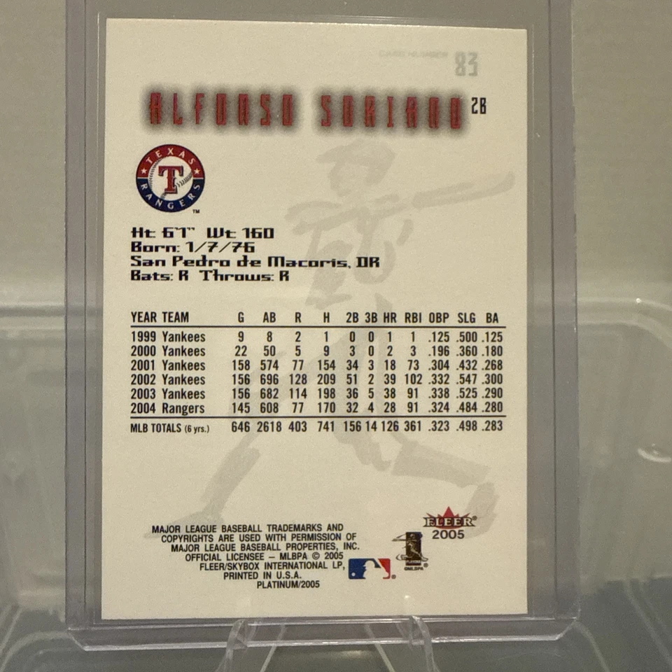 2005 Fleer Platinum- Alfonso Soriano - Texas Rangers - Image 2 of 2