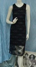 PETE COLLECTION designer black lace/knit two piece sleeveless sheath dress,sz.XS