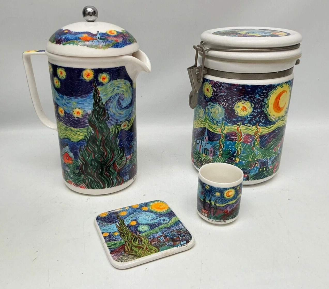 Chaleur Masters Collection Van Gogh Starry Night 4 pc Set French Press Canister