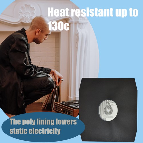 50 12" Inch Polylined Inner Record Sleeves Black 80g Paper LP Anti Static Vinyl - Picture 9 of 11