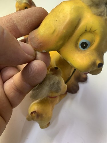 Vintage Ceramic Bobble Head Dog W/ 2 Pups On Chains-Real-Fur-Japan - Picture 21 of 24