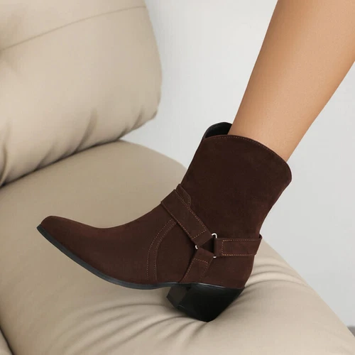 Damenschuhe volle Größe klobige Blockabsatz Westernstiefeletten seitlicher Reißverschluss Bootie - Bild 12 von 13