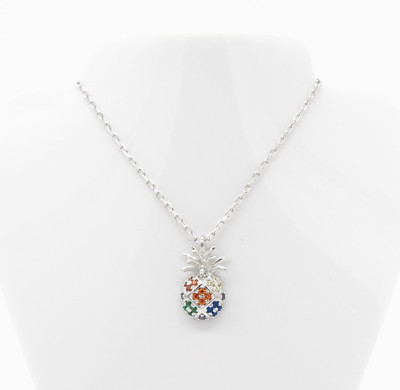 925 Sterling Silver Mini CZ Cubic Zirconia Rainbow Pineapple 18'' Necklace
