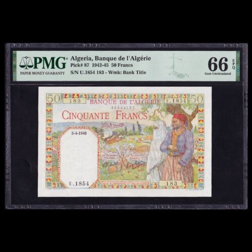 [PMG] EPQ 66 Algeria 50 francs, 1942-45, P-87, UNC - Picture 1 of 3