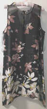 Women's Dress Sharkbite Hem Sleeveless Plus Size 16 Black Floral Nicole Miller