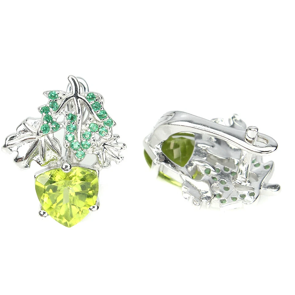 925 Sterling Silver Earrings Trilliant Peridot Simulated Cz Gemstone Jewelry - Image 3 of 4